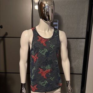 Mossimo Supply Co. Navy Tank Top with Red & Green Tropical Bird Print